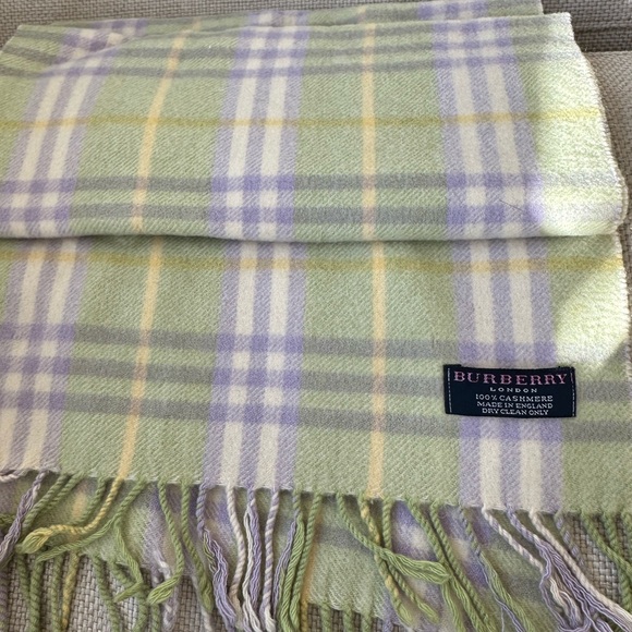 burberry cashmere scarf. lime with lavender plaid - Picture 2 of 4